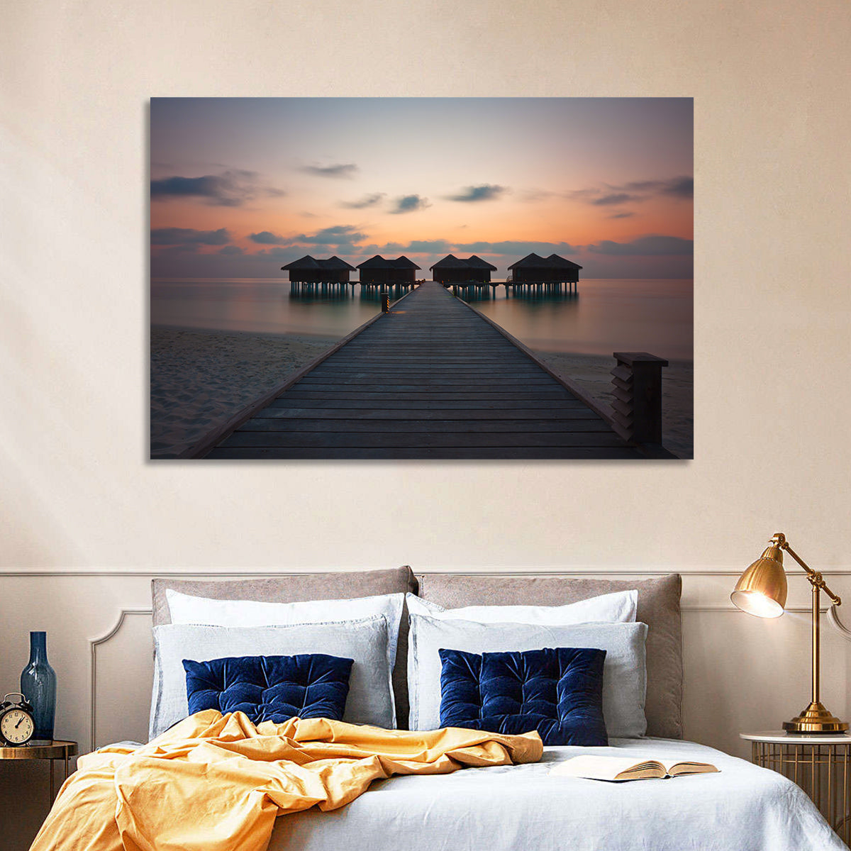 Overwater Bungalows at Sunset Wall Art