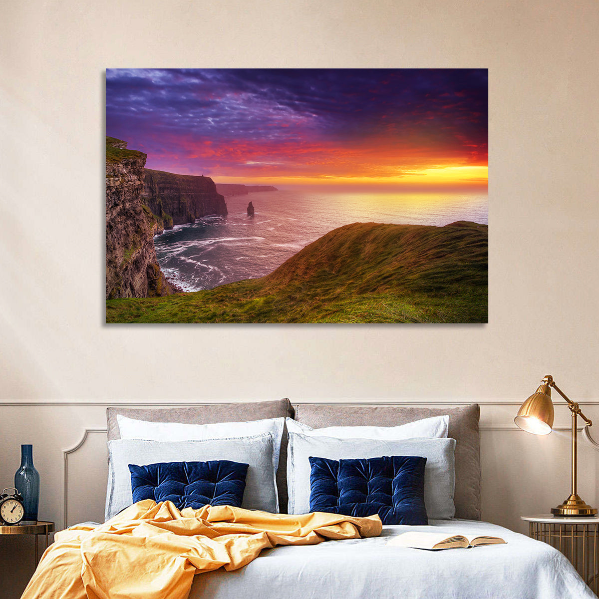 Cliffs of Moher Sea Stack at Sunset Wall Art in a room, landscape