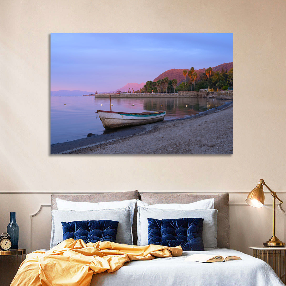 Lake Chapala Shoreline at Dusk Wall Art in a room, landscape