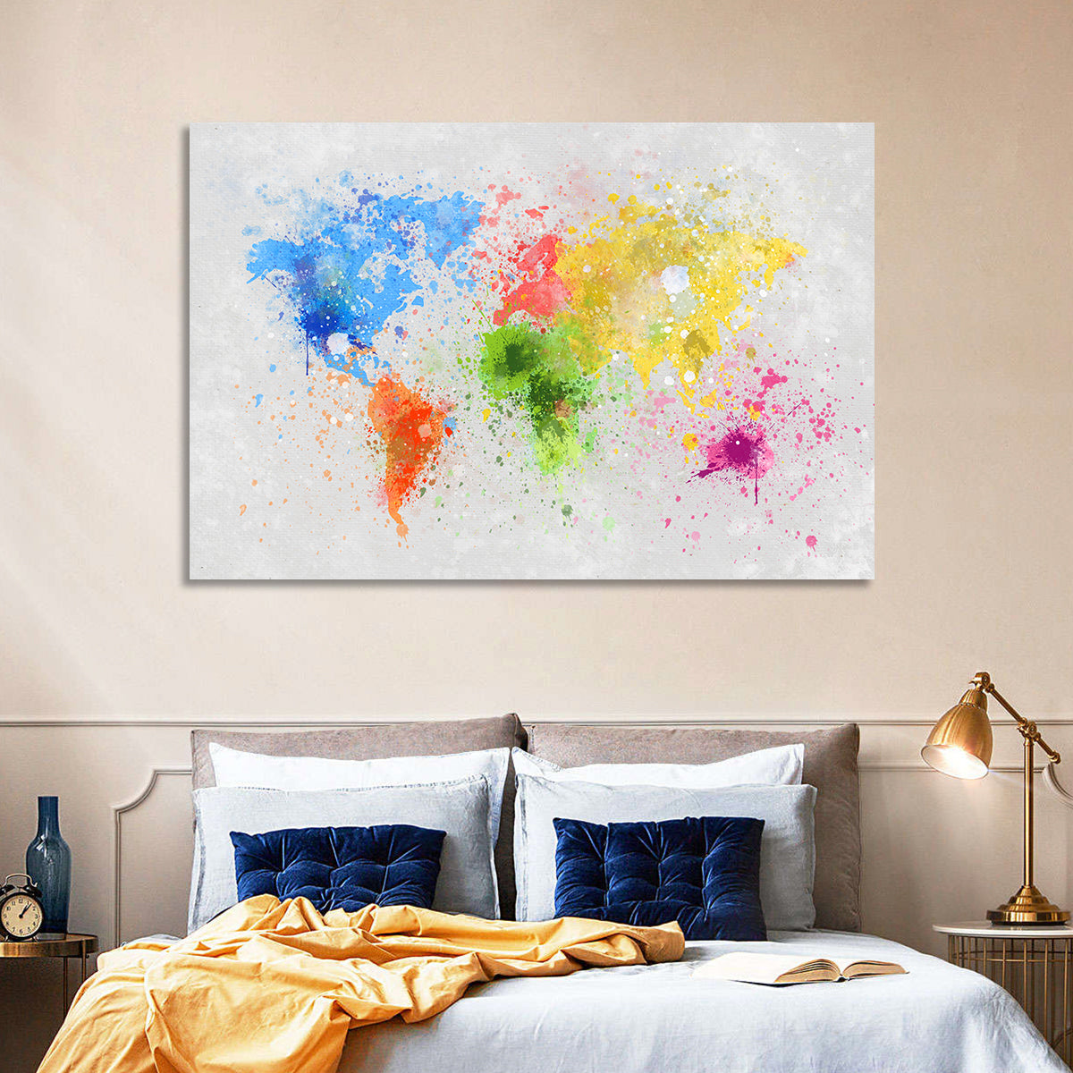 Vibrant Watercolor World Map Wall Art