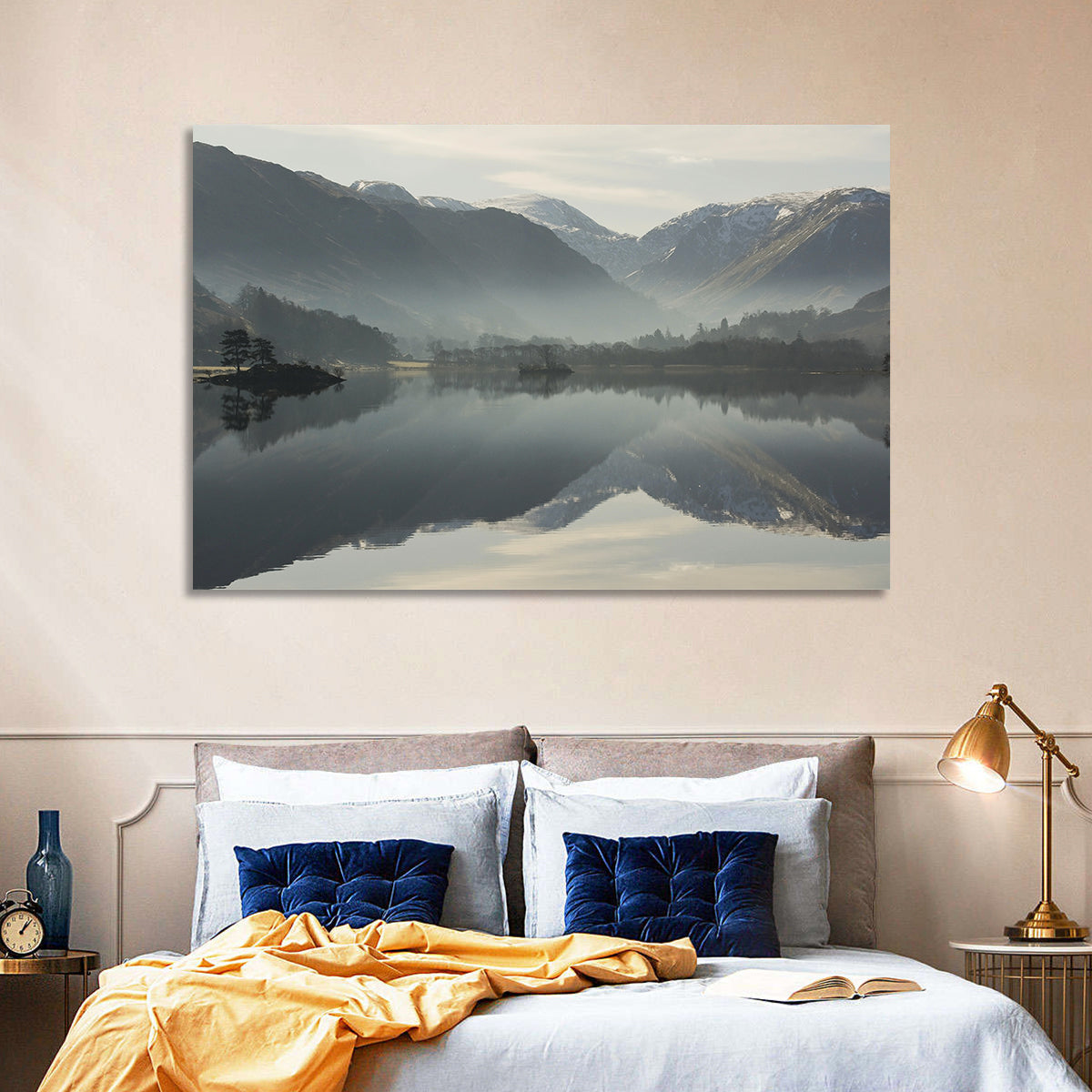 Lake Ullswater Morning Mist Wall Art in a room, landscape