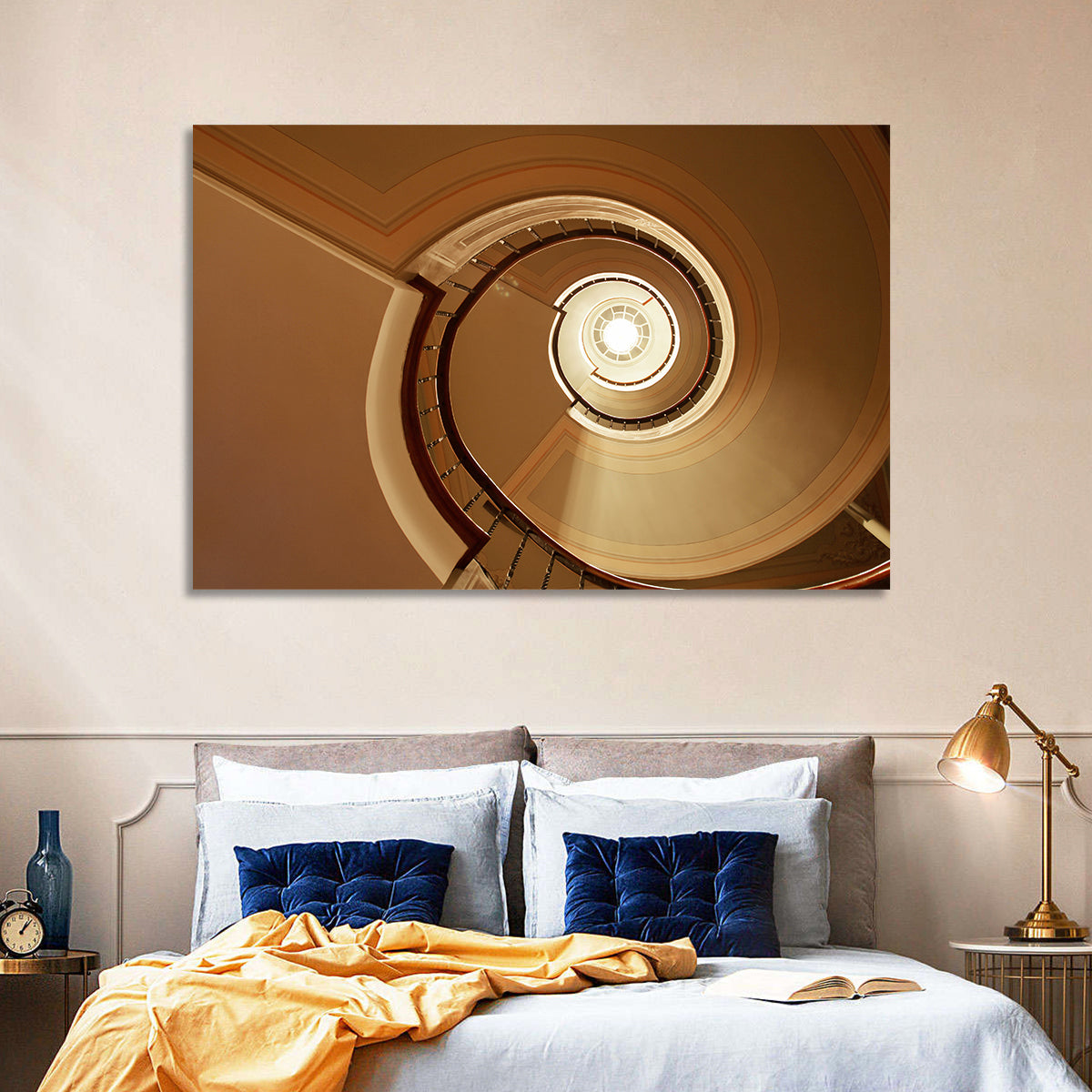 Worms-eye Spiral Staircase Wall Art in a room, landscape