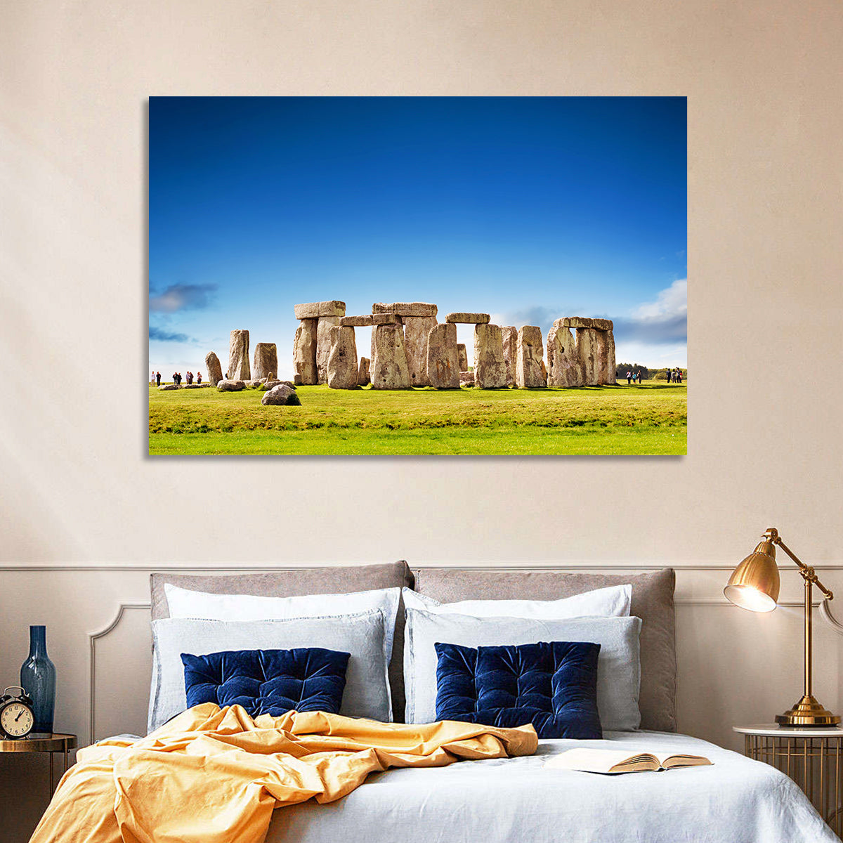 Stonehenge Under Blue Sky Wall Art in a room, landscape