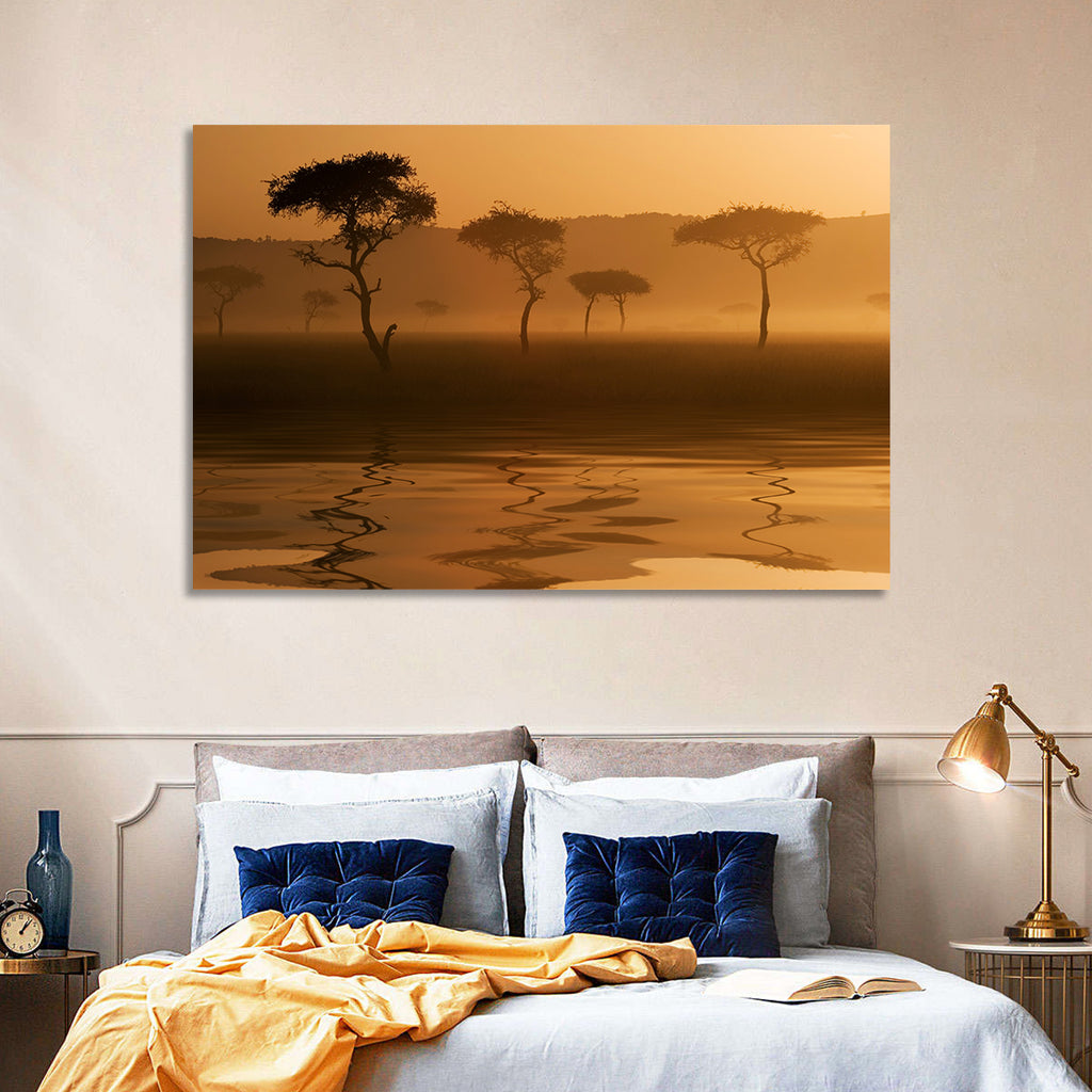 Savanna Sunset Acacia Silhouettes Wall Art
