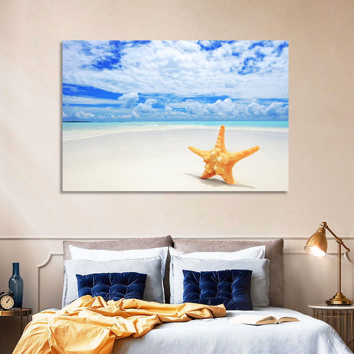 Minimalist Yellow Starfish on Turquoise Shore Wall Art