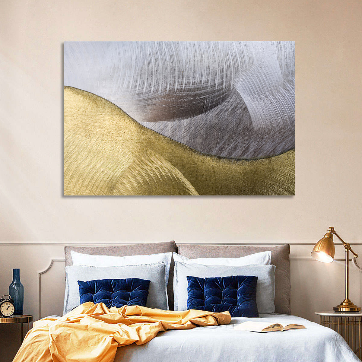 Thin Line Metallic Abstract Wall Art in a room, landscape