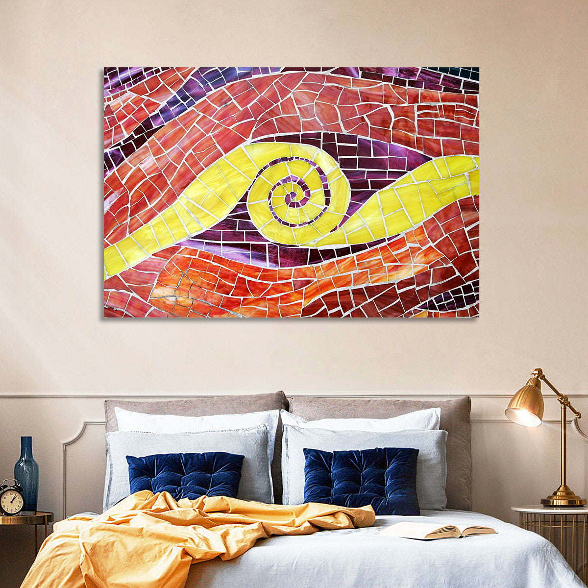 Red and Yellow Spiral Mosaic Wall Art