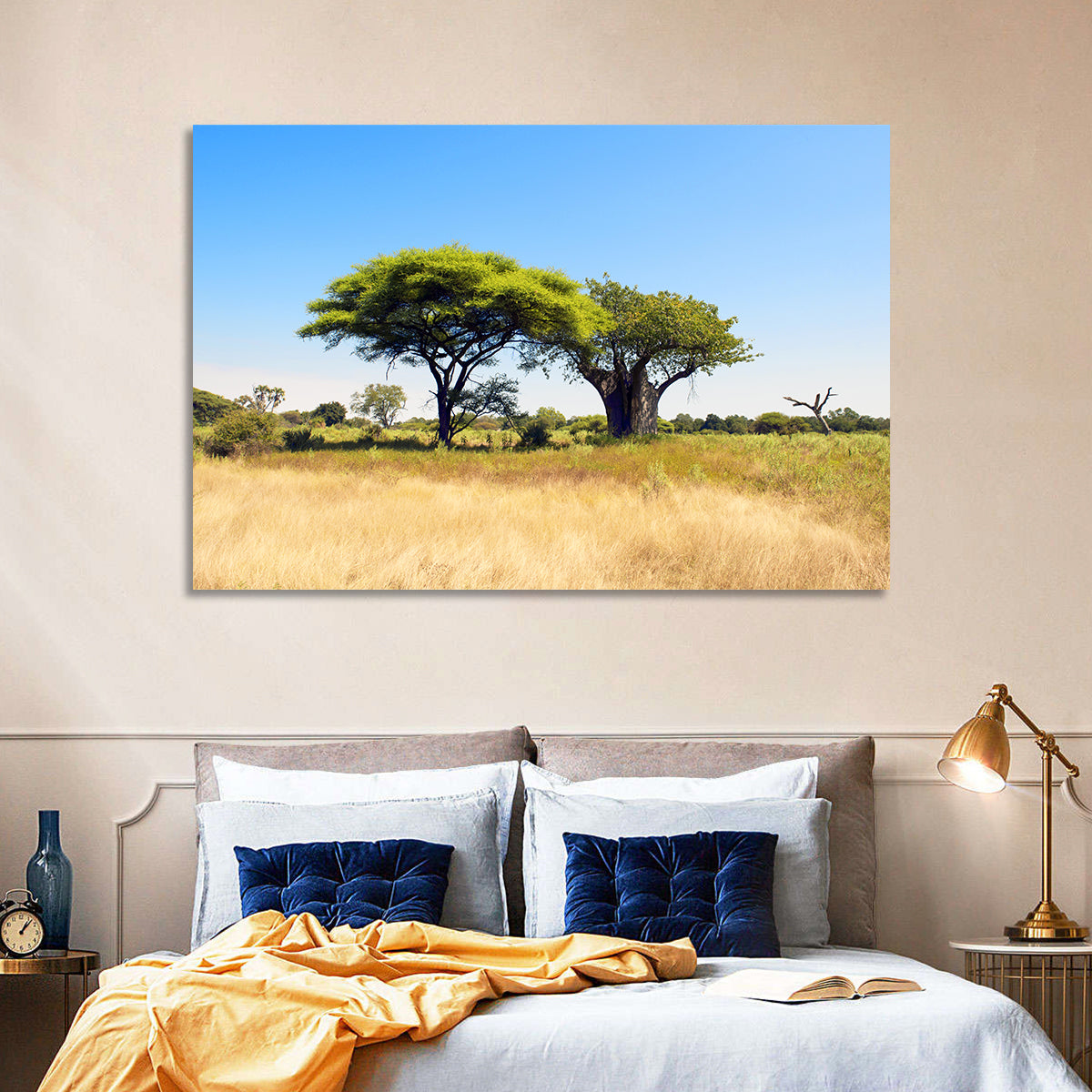 Acacia and Baobab Trees Wall Art in a room, landscape