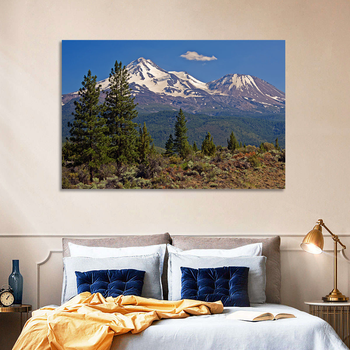 Mount Shasta Wall Art in a room, landscape