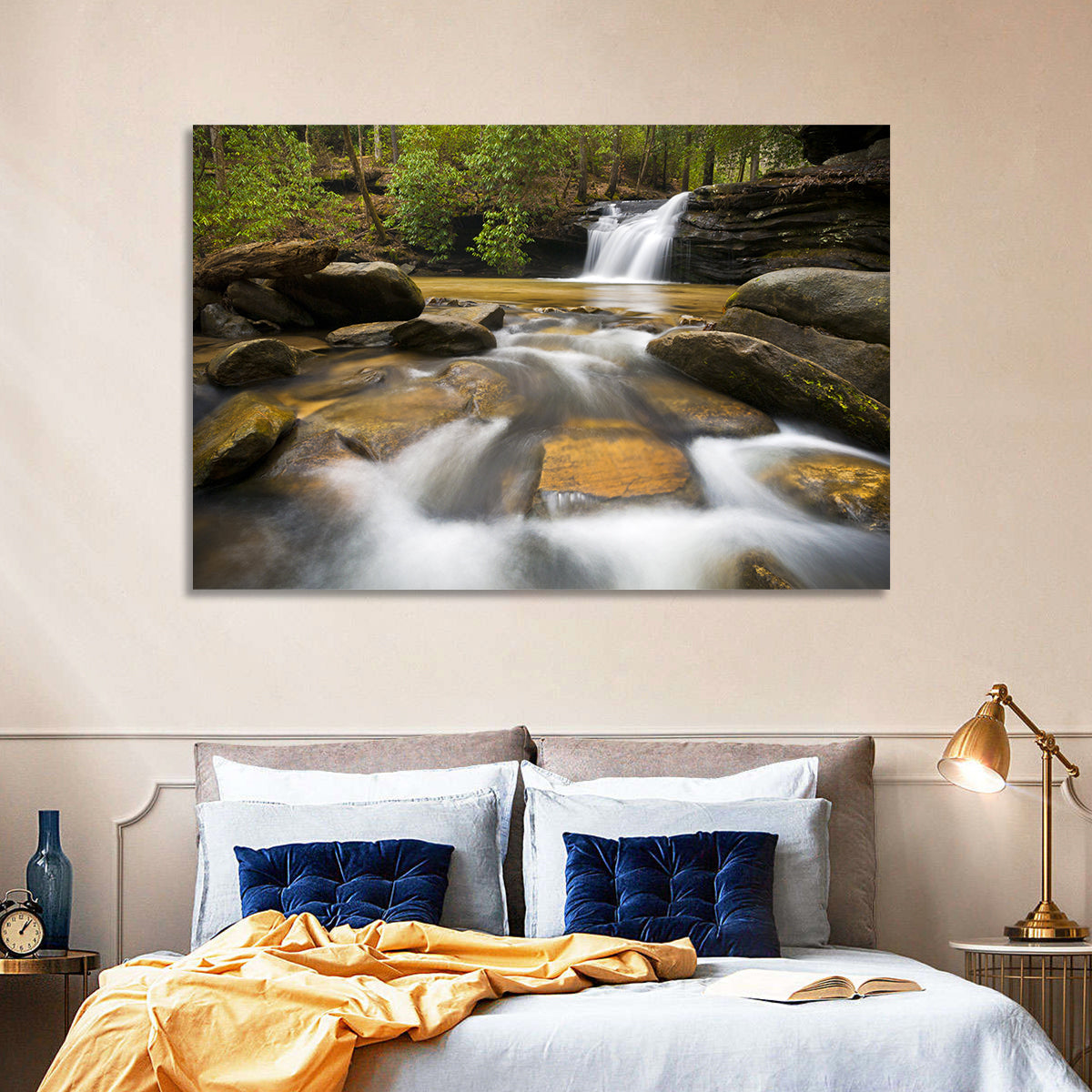 South Carolina Forest Waterfall Wall Art in a room, landscape