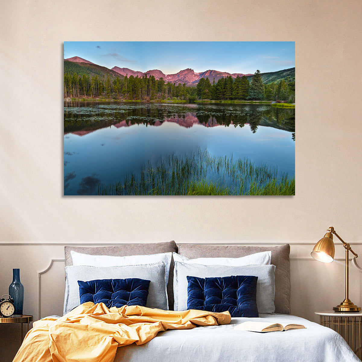 Sprague Lake Reflection Wall Art in a room, landscape