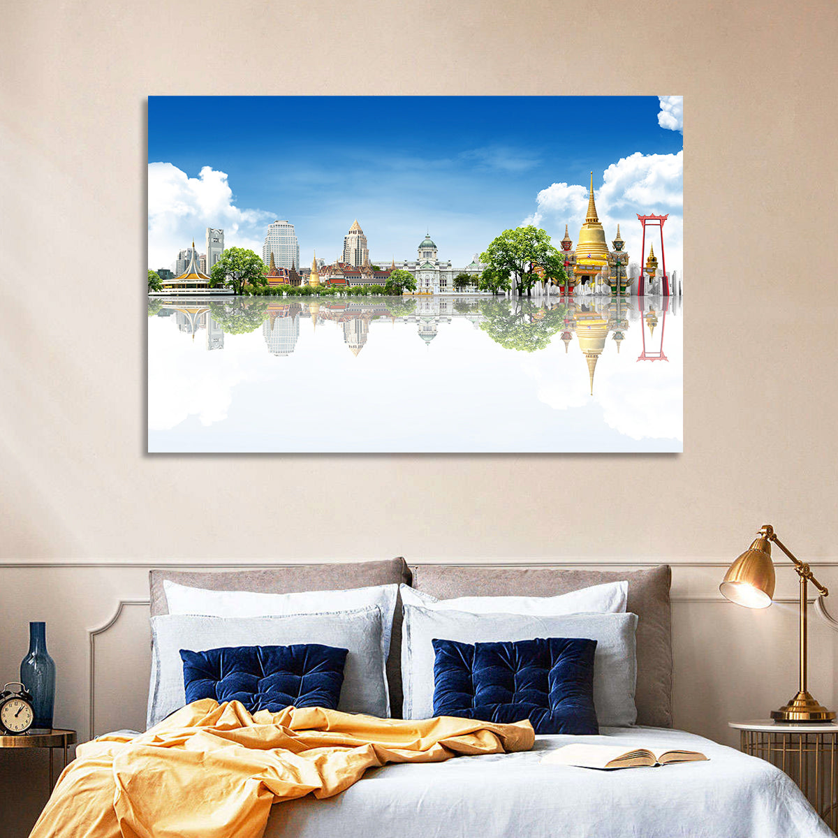 Bangkok Landmarks Reflection Scene Wall Art in a room, landscape