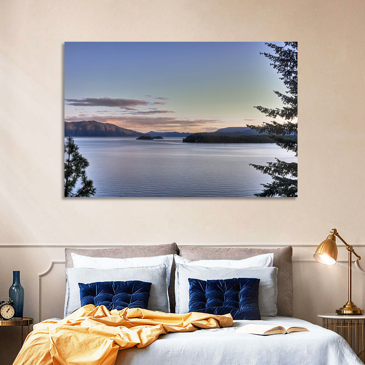 Lake Pend Oreille at Dusk Wall Art in a room, landscape