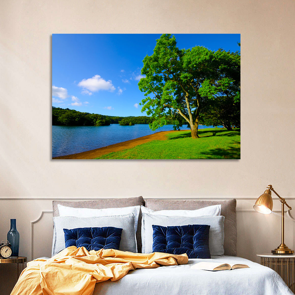 Lake Ippeki Solitary Tree Wall Art in a room, landscape
