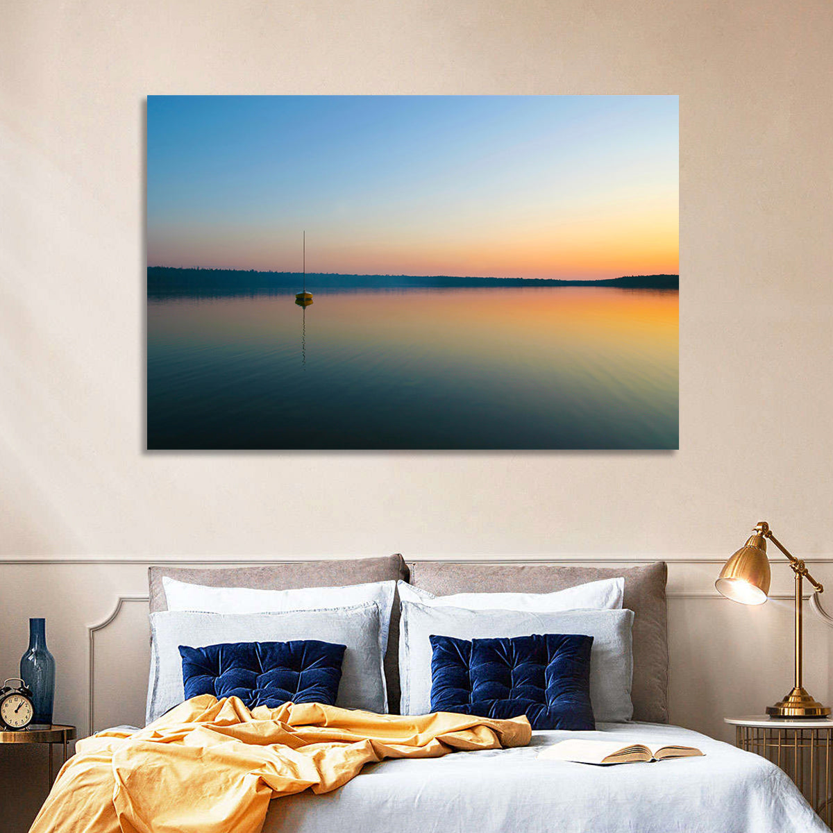 Cyprus Lake Sunset Boat Wall Art