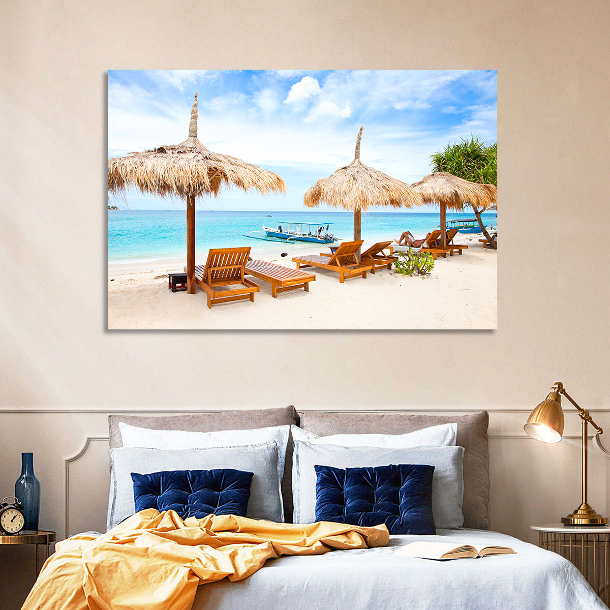 Gili Meno Beach with Thatched Umbrellas Wall Art