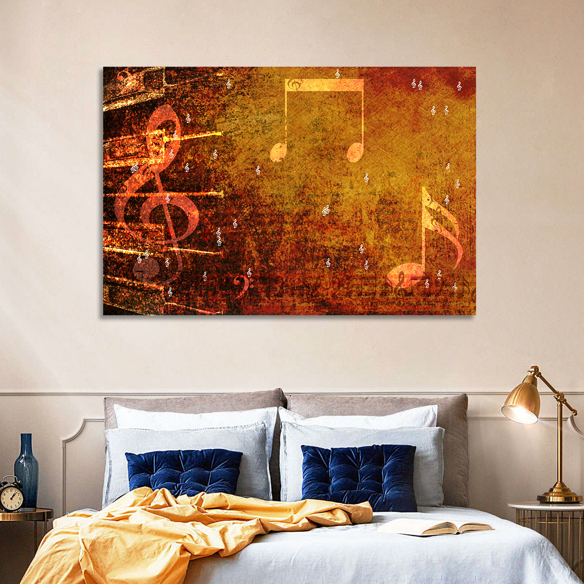 Grunge Sheet Music Collage Wall Art in a room, landscape