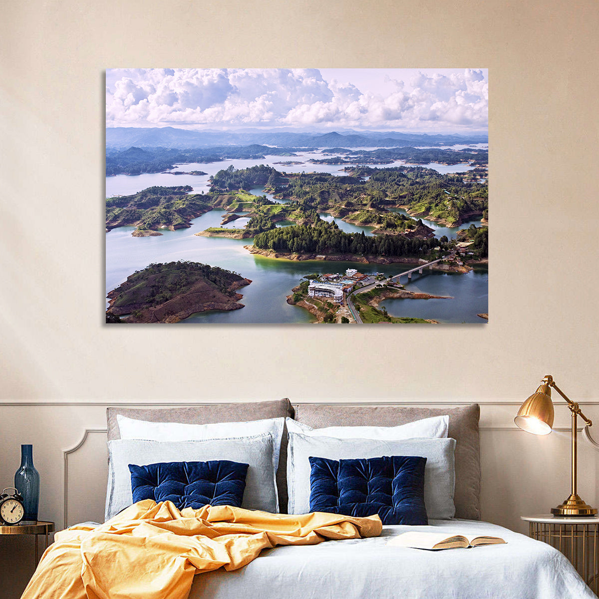Guatapé Reservoir Aerial View Wall Art in a room, landscape