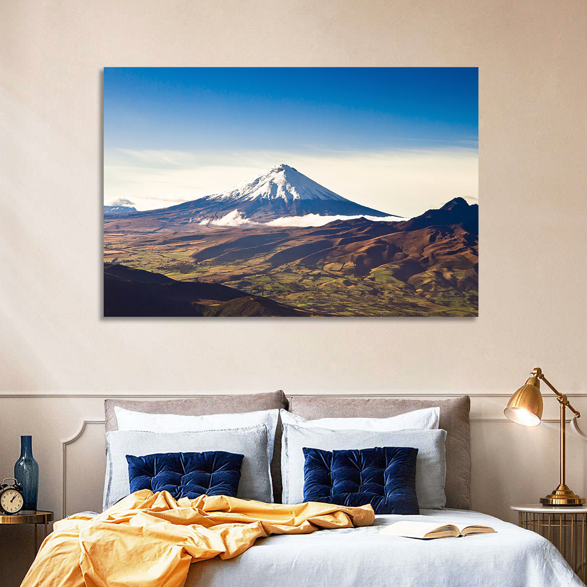 Cotopaxi Volcano Landscape Wall Art in a room, landscape