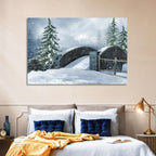 Snowy Stone Bridge in Winter Forest Wall Art