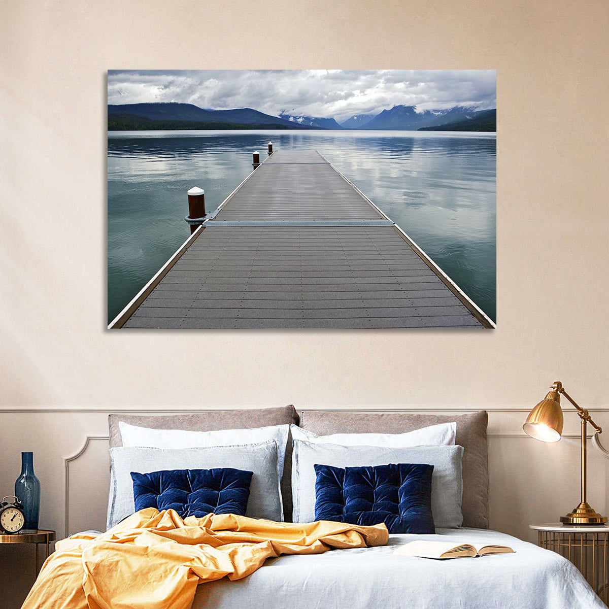 Lake Mcdonald Wooden Dock Wall Art in a room, landscape