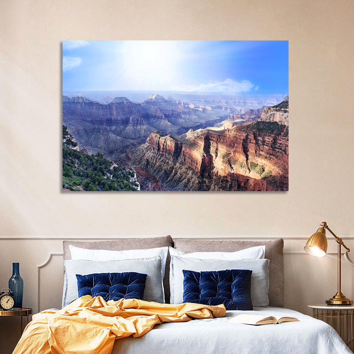 Grand Canyon Sunlit Vista Wall Art in a room, landscape