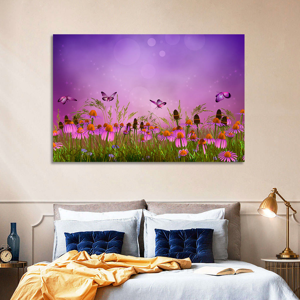 Purple Coneflower Butterfly Meadow Wall Art