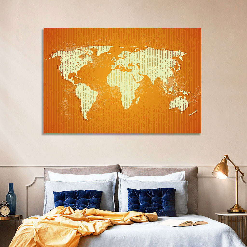 Vintage Orange World Map Wall Art