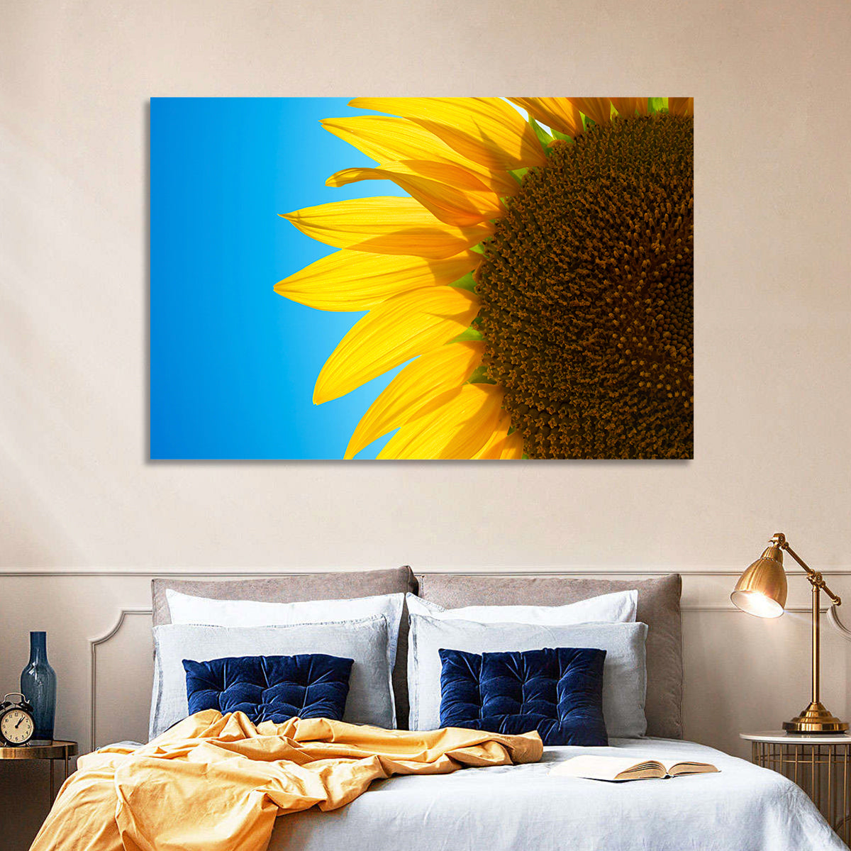 Sunflower Close-up Wall Art in a room, landscape