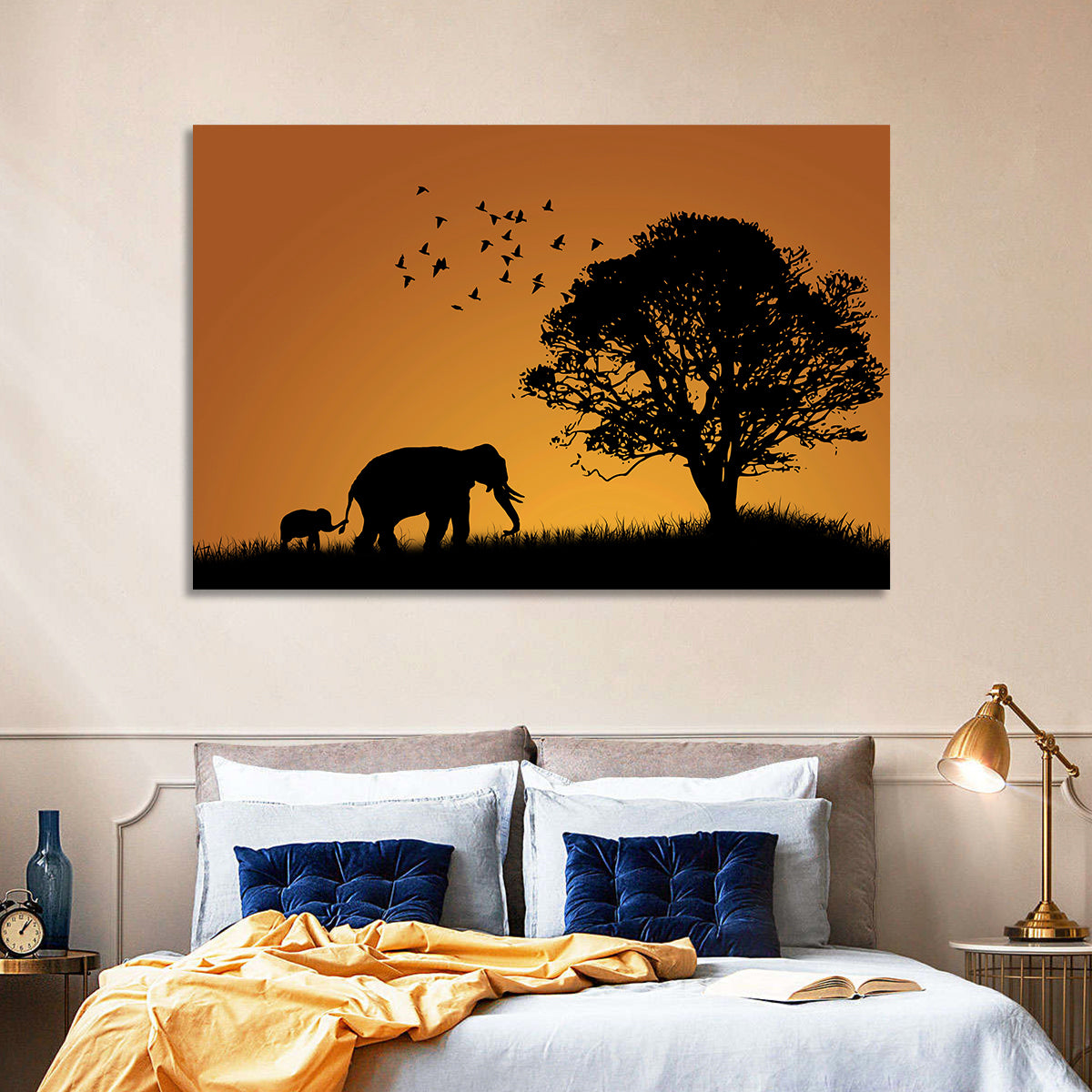 Elephant Family at Golden Sunset Wall Art