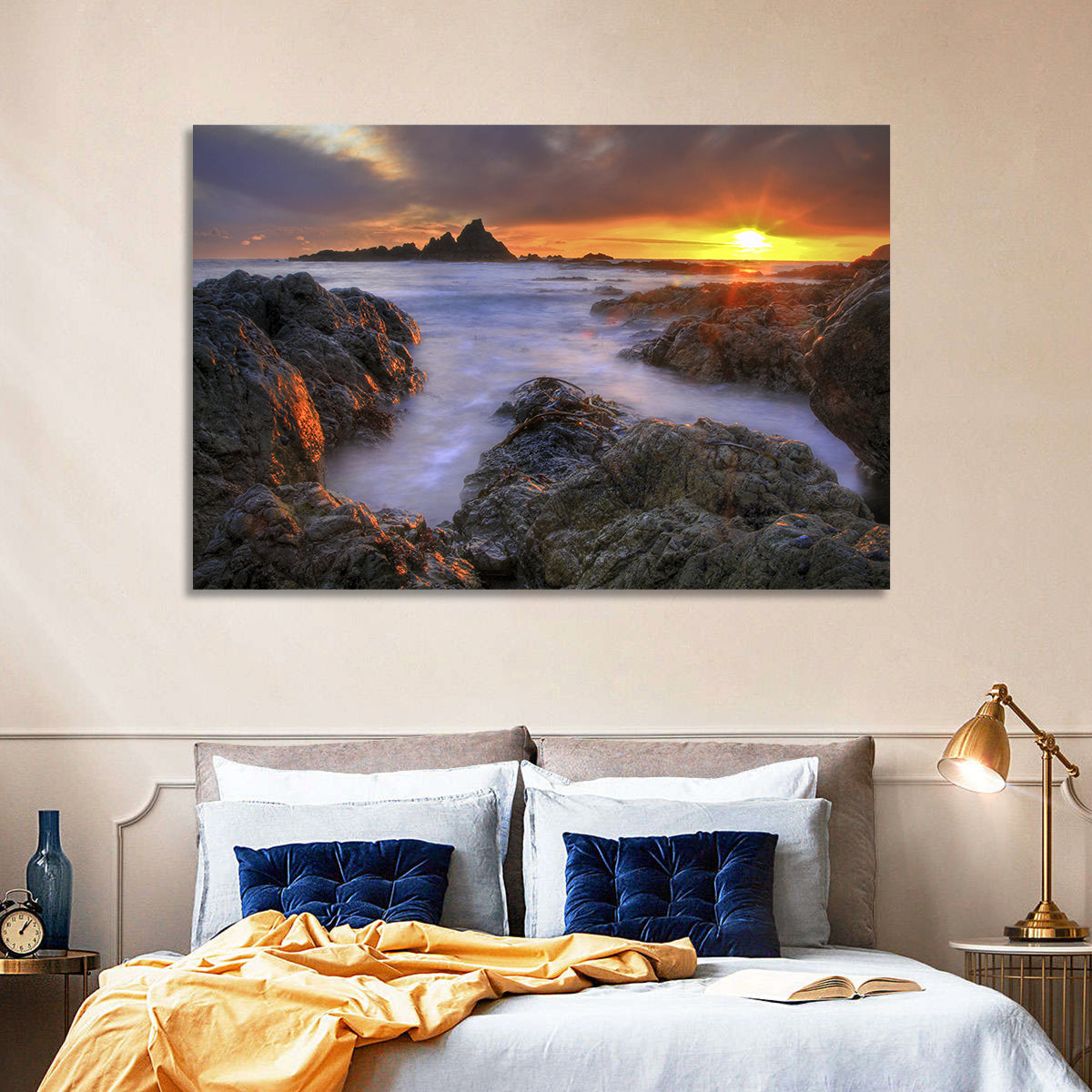 Tramore Rocky Coast Sunset Wall Art in a room, landscape