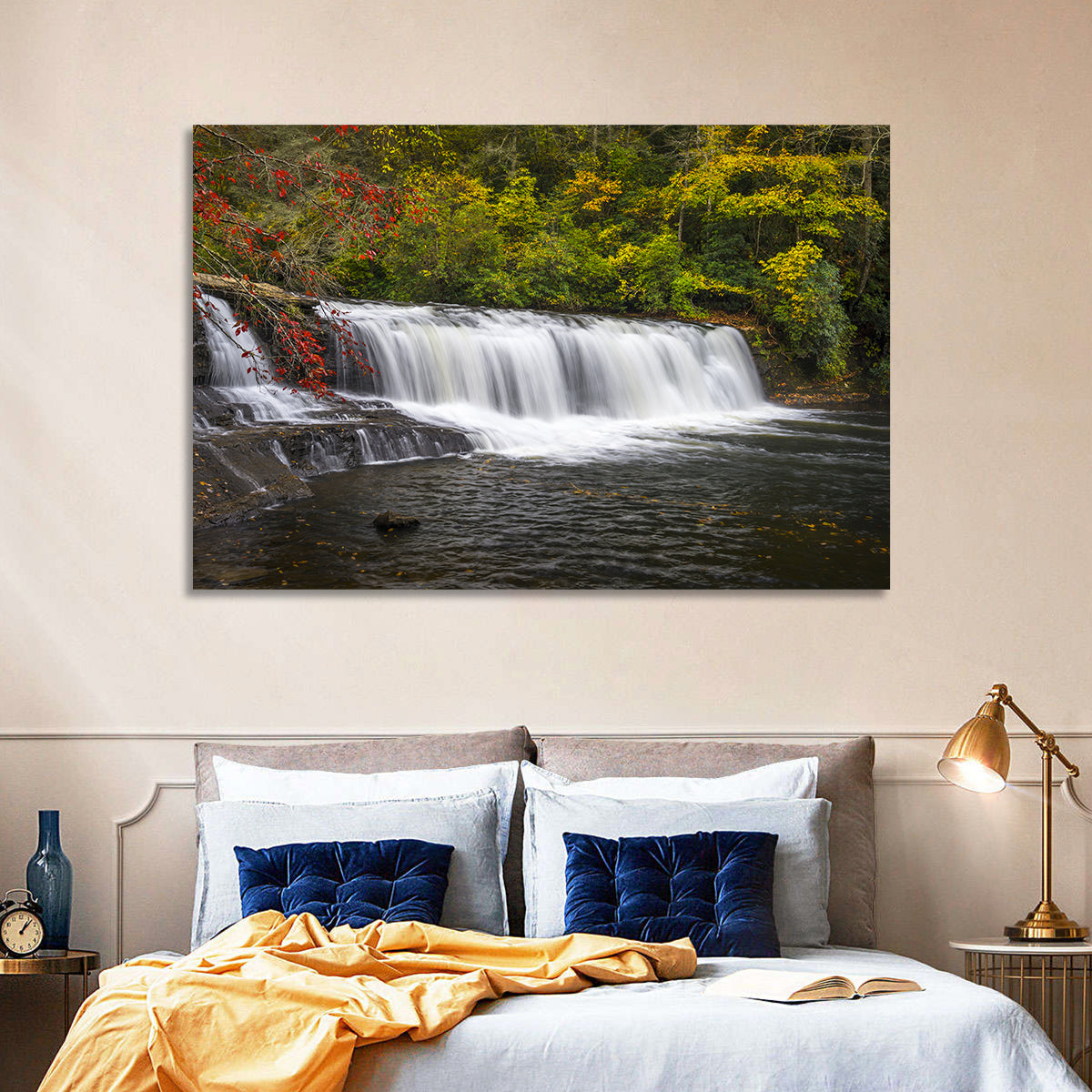 Dupont State Forest Autumn Waterfall Stream Wall Art in a room, landscape
