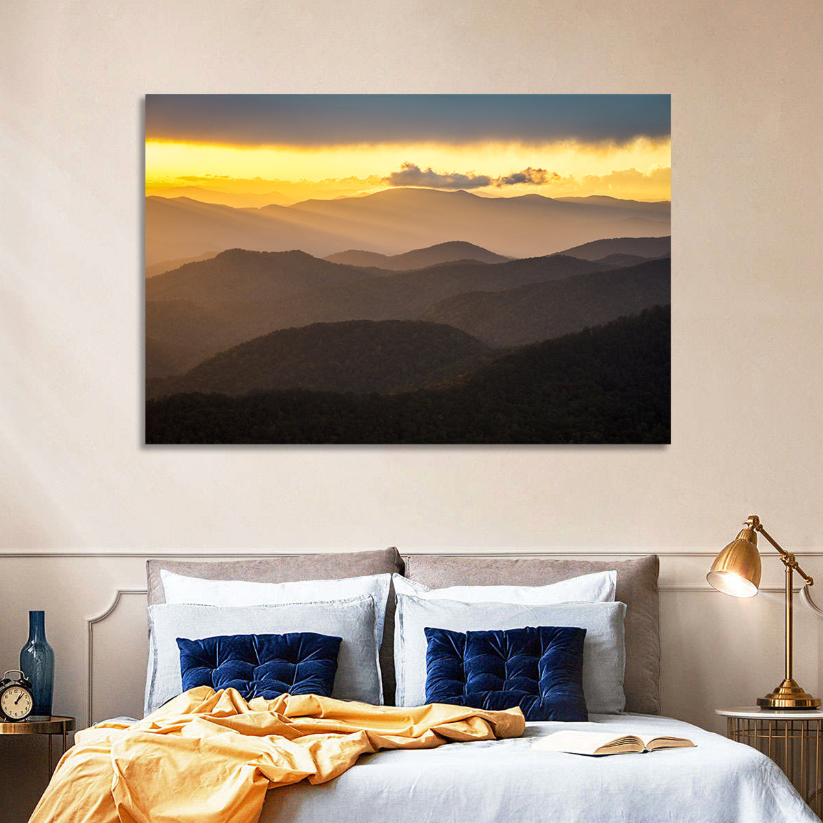 Southern Appalachian Sunset Wall Art in a room, landscape