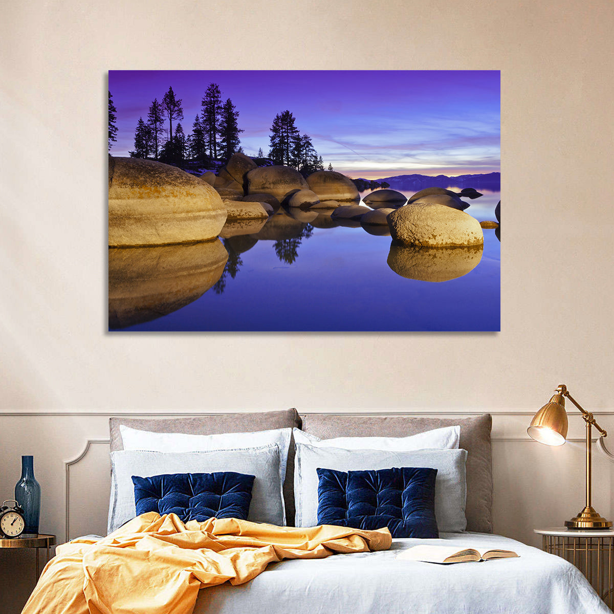 Lake Tahoe Twilight Wall Art in a room, landscape