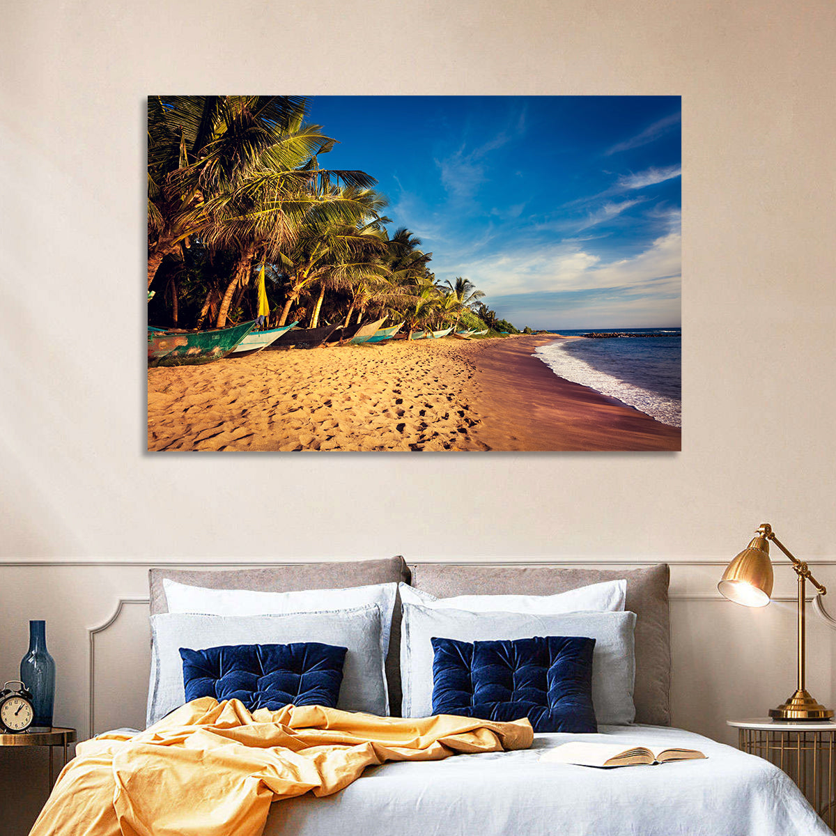 Mirissa Beach Morning Light Wall Art in a room, landscape