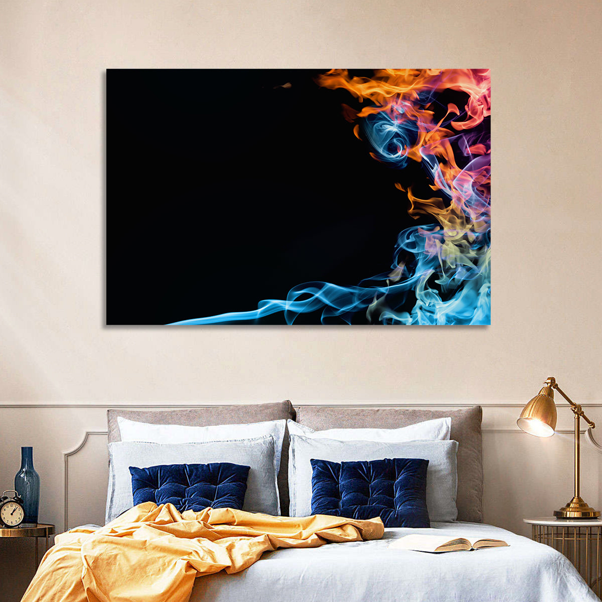 Glowing Flame Abstract Wall Art in a room, landscape