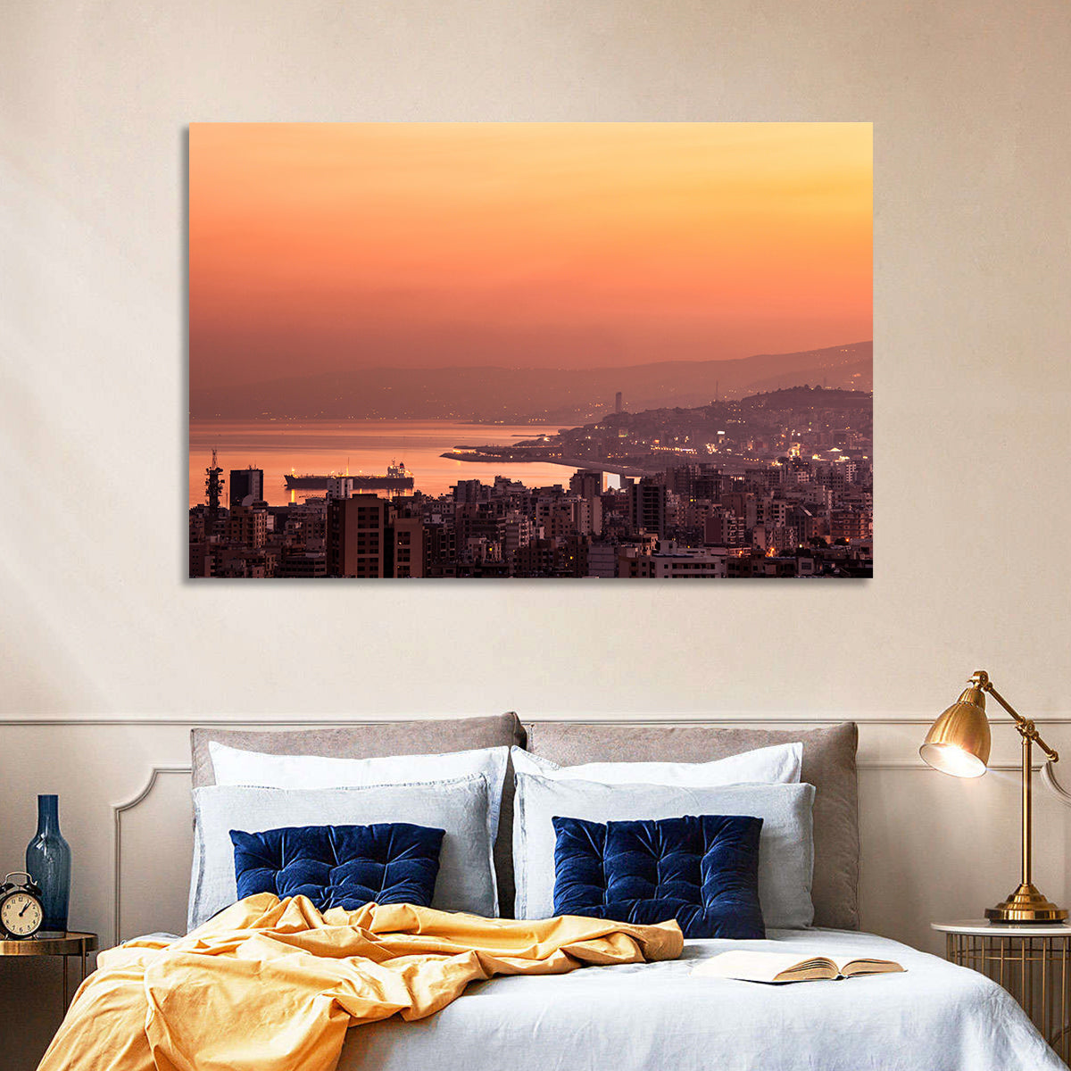 Beirut Sunset Skyline Wall Art in a room, landscape