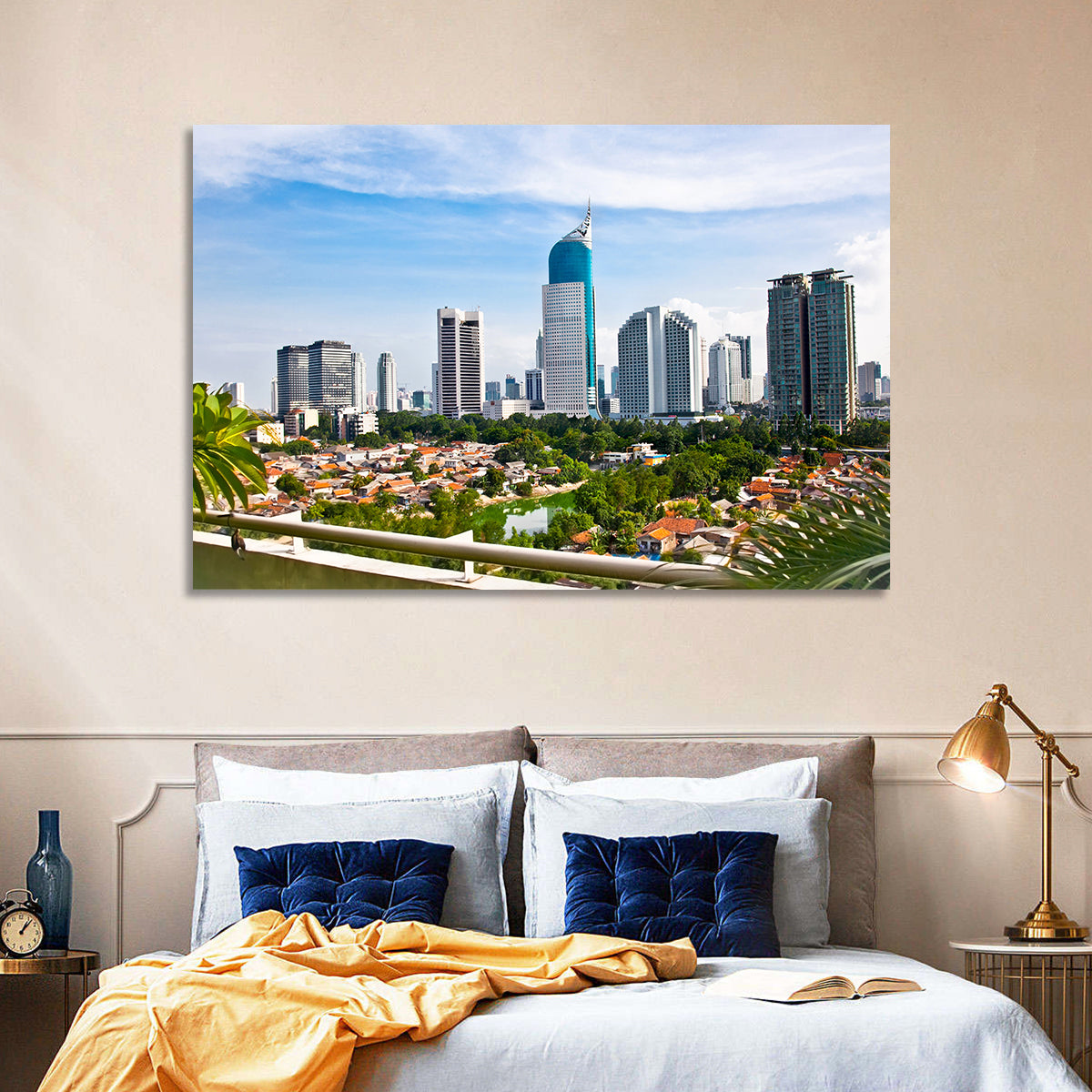 Jakarta Skyline with Wisma 46 Wall Art in a room, landscape