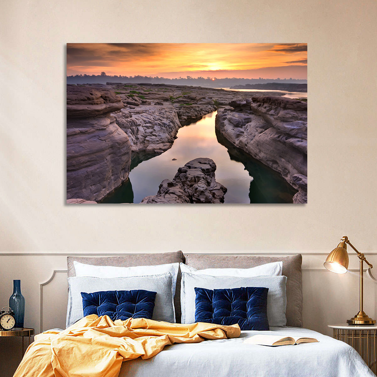 Sam Phan Bok Sunrise River Canyon Wall Art in a room, landscape