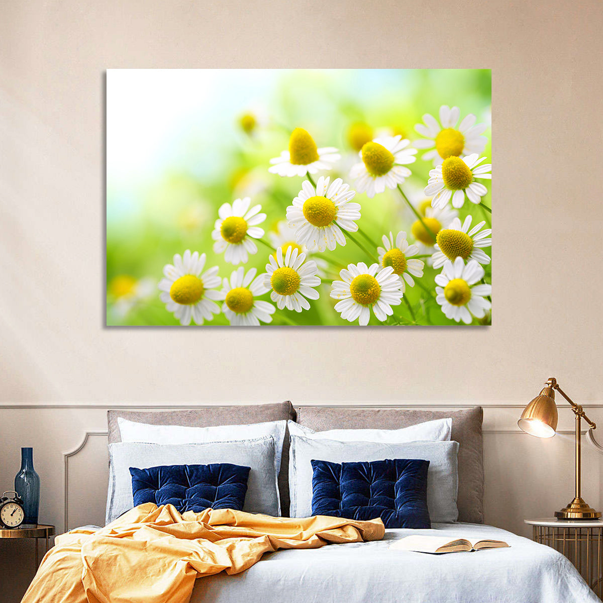 Chamomile Close-up Wall Art in a room, landscape