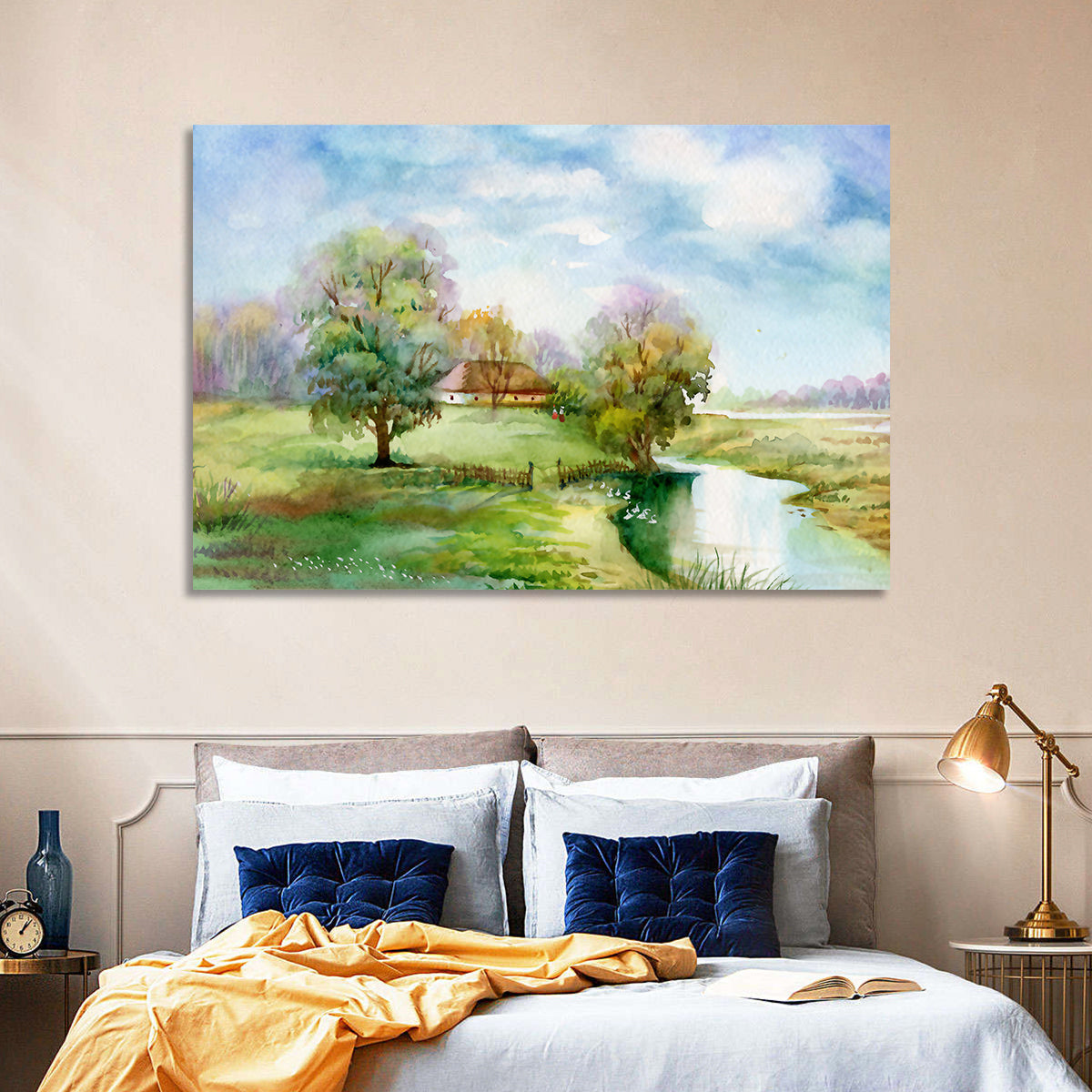 Spring Cottage by the Stream Wall Art