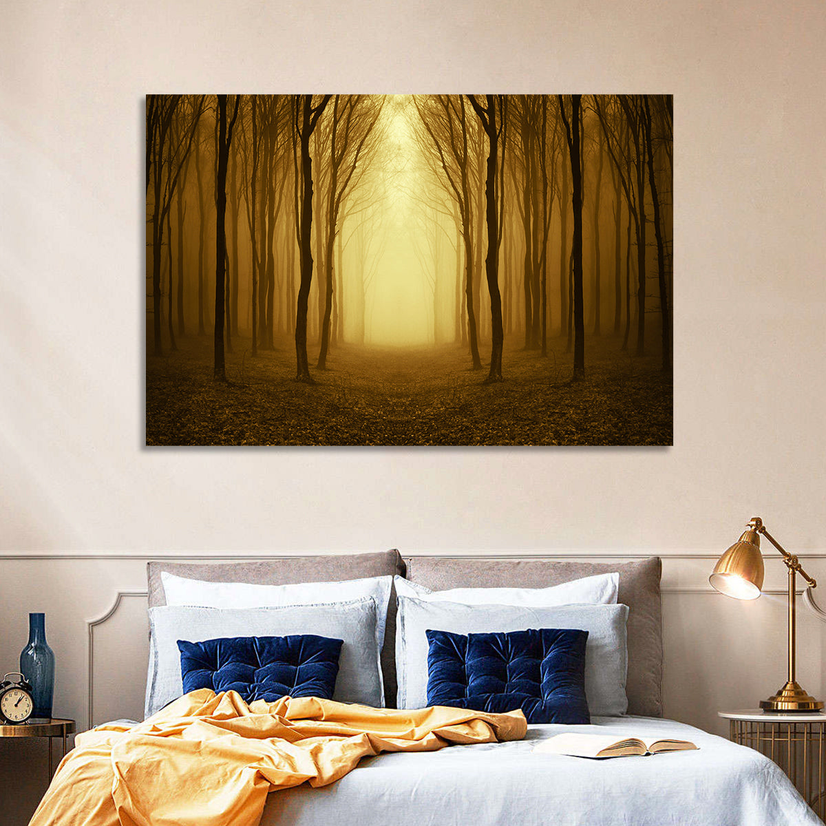 Lonely Forest Path Wall Art in a room, landscape