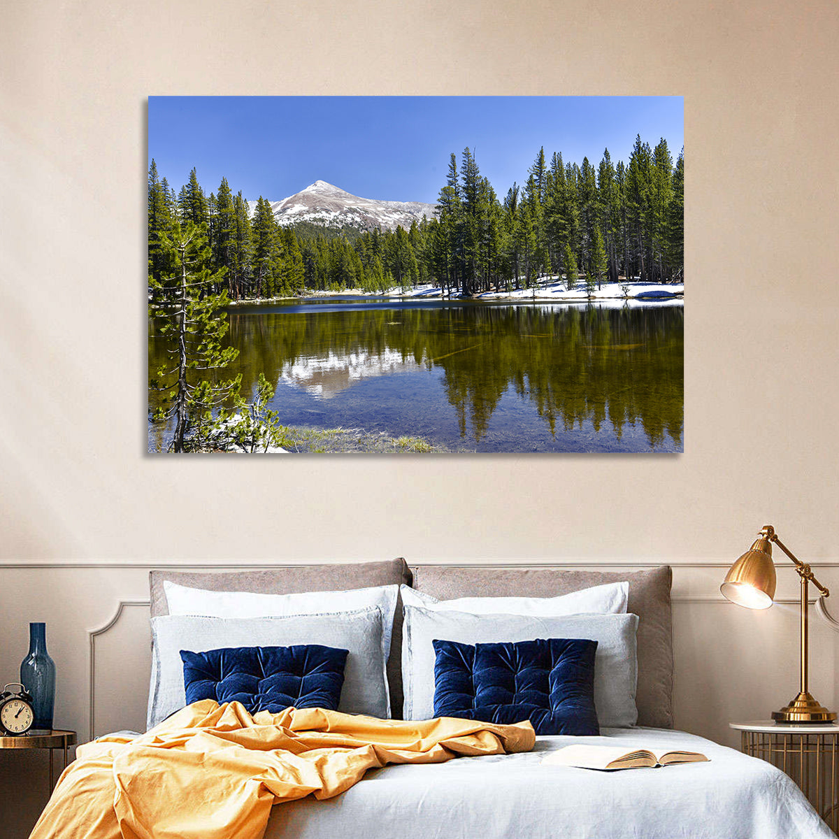 Yosemite Mountain Reflection Wall Art in a room, landscape