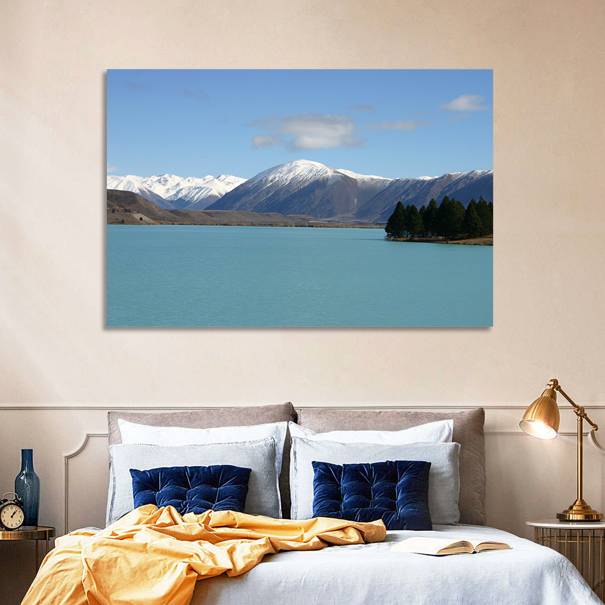 Turquoise Lake Pukaki Wall Art in a room, landscape