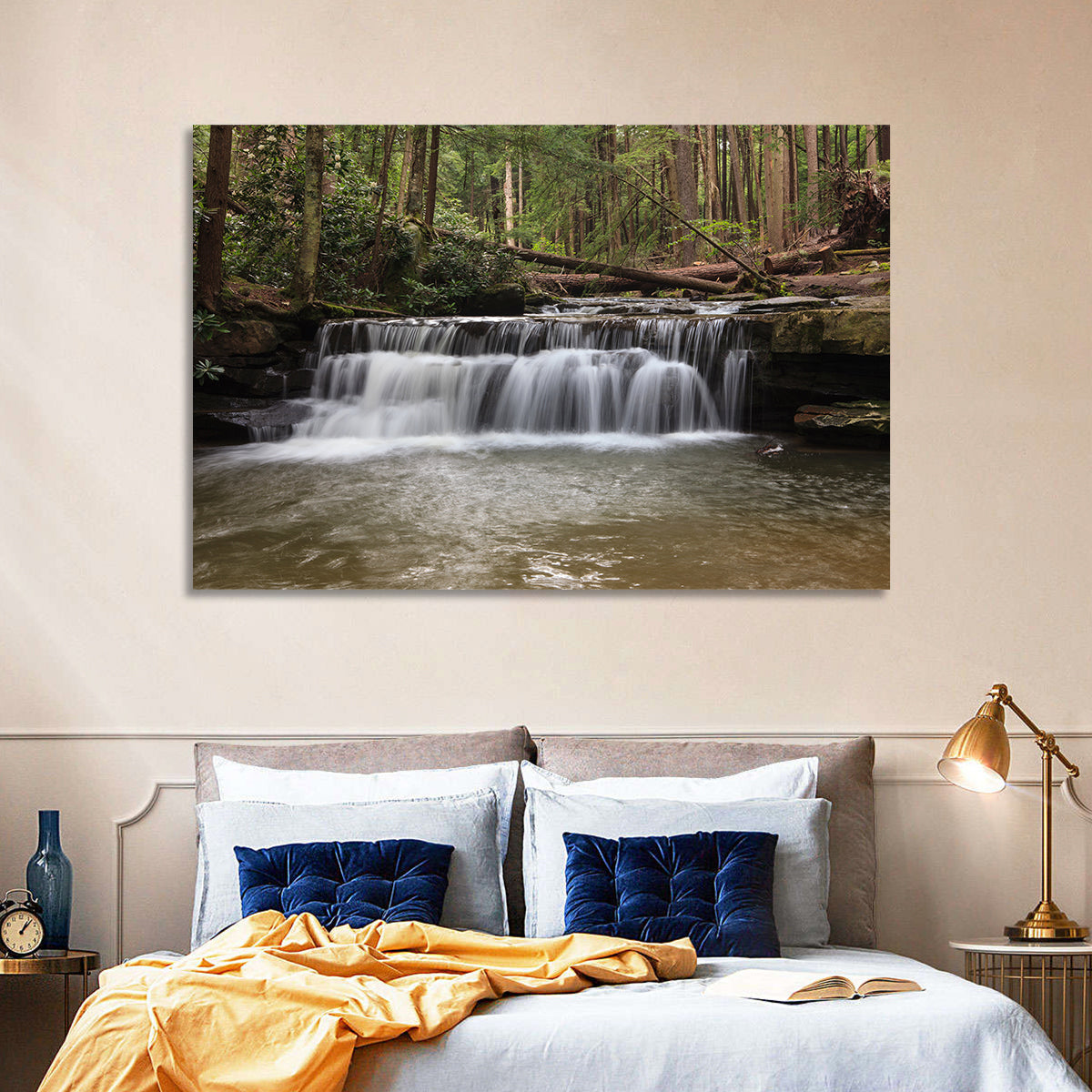 Tolliver Waterfall Wall Art in a room, landscape