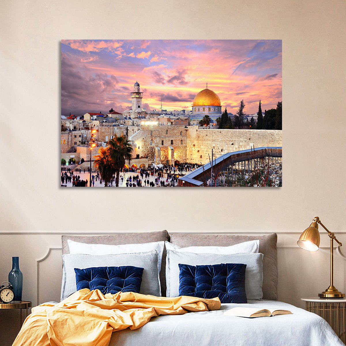 Jerusalem Old City Sunset Wall Art in a room, landscape
