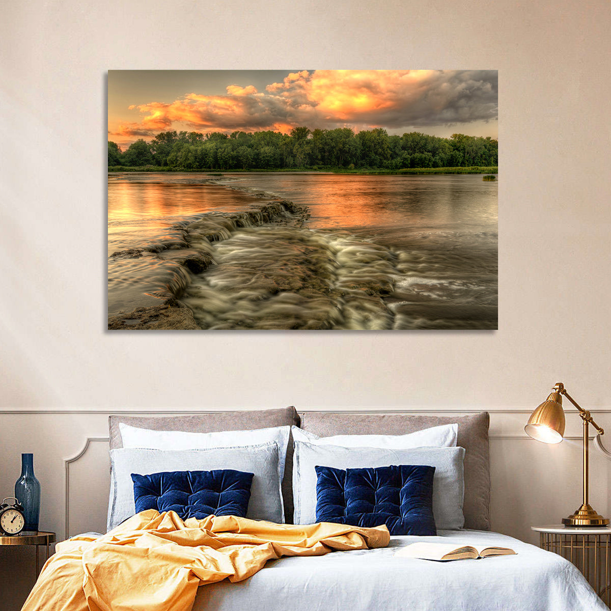 Maumee River Sunset Wall Art in a room, landscape