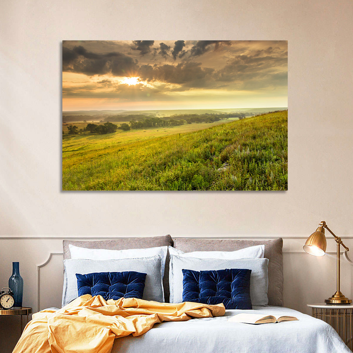 Kansas Tallgrass Prairie Wall Art in a room, landscape