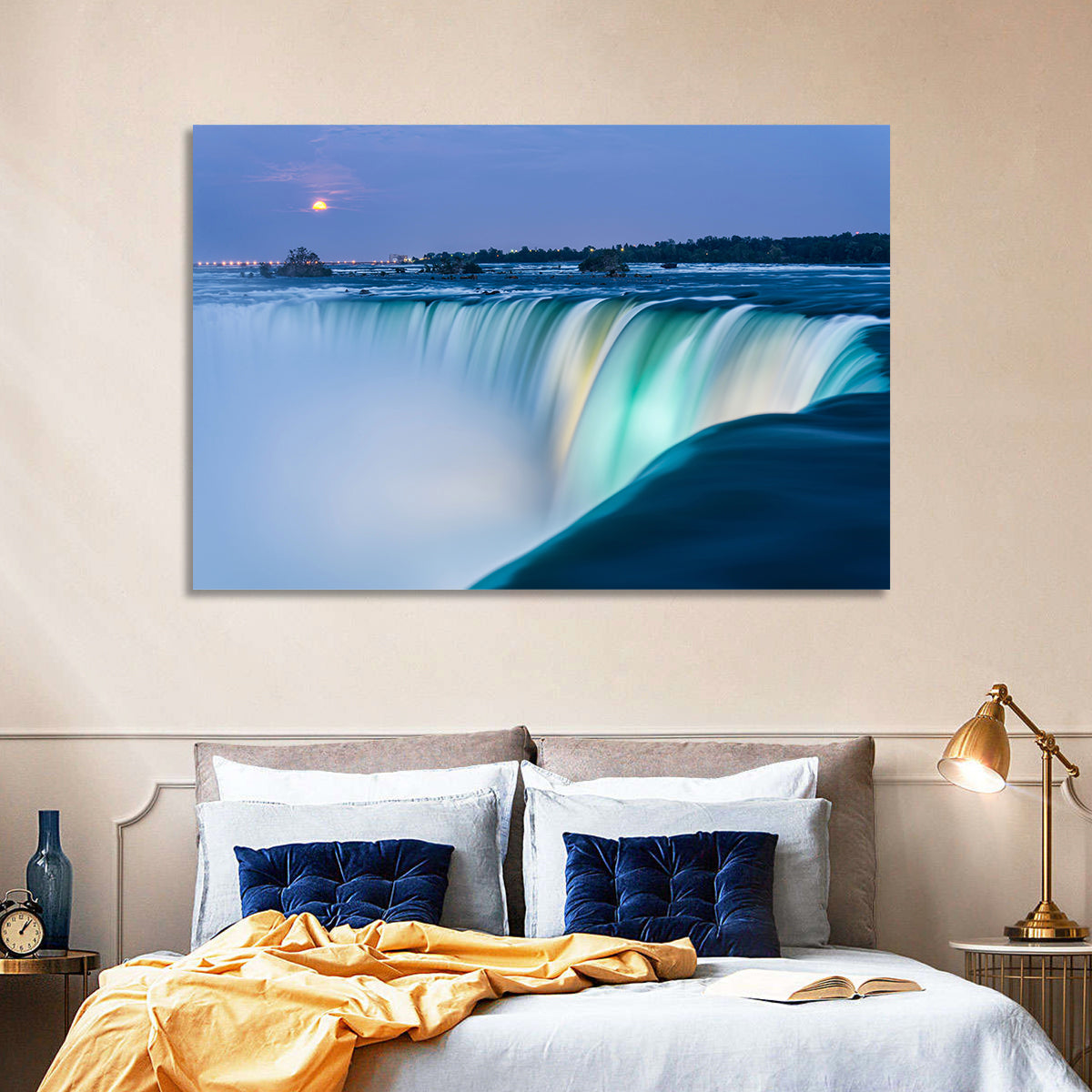 Horseshoe Falls by Moonlight Wall Art in a room, landscape