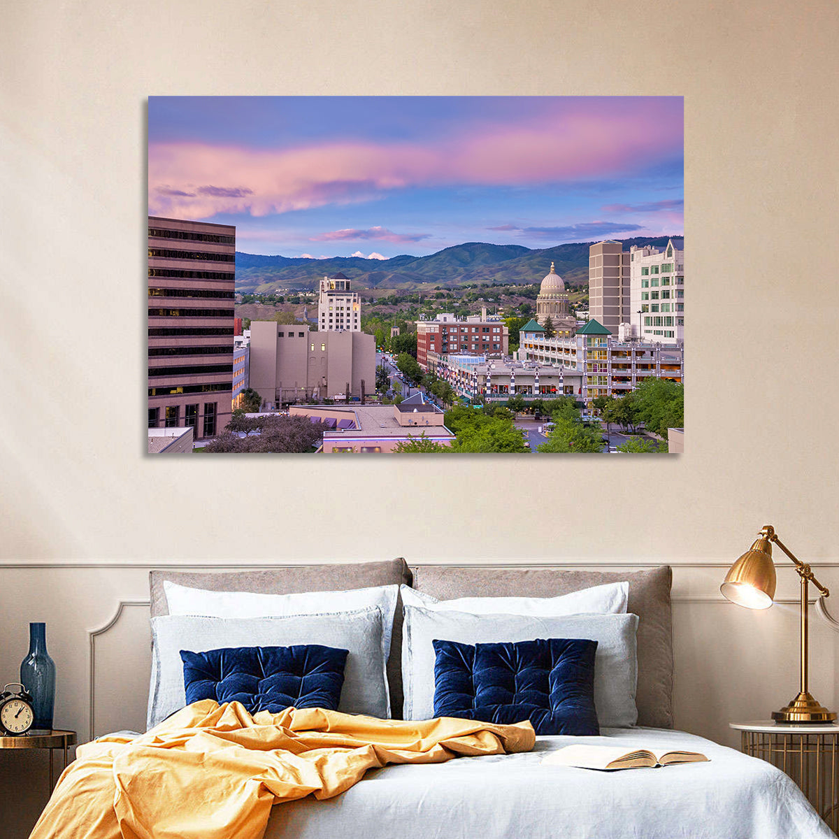 Boise Downtown at Golden Hour Wall Art in a room, landscape